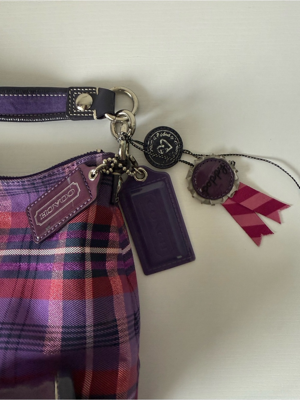 Coach Poppy Tartan Plaid Purple Shoulder Crossbody Bag #16120 w/ Charms Hangtags - Picture 5 of 9